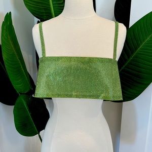 ANEWSTA Green Rhinestone Crop Cami Top, Size S